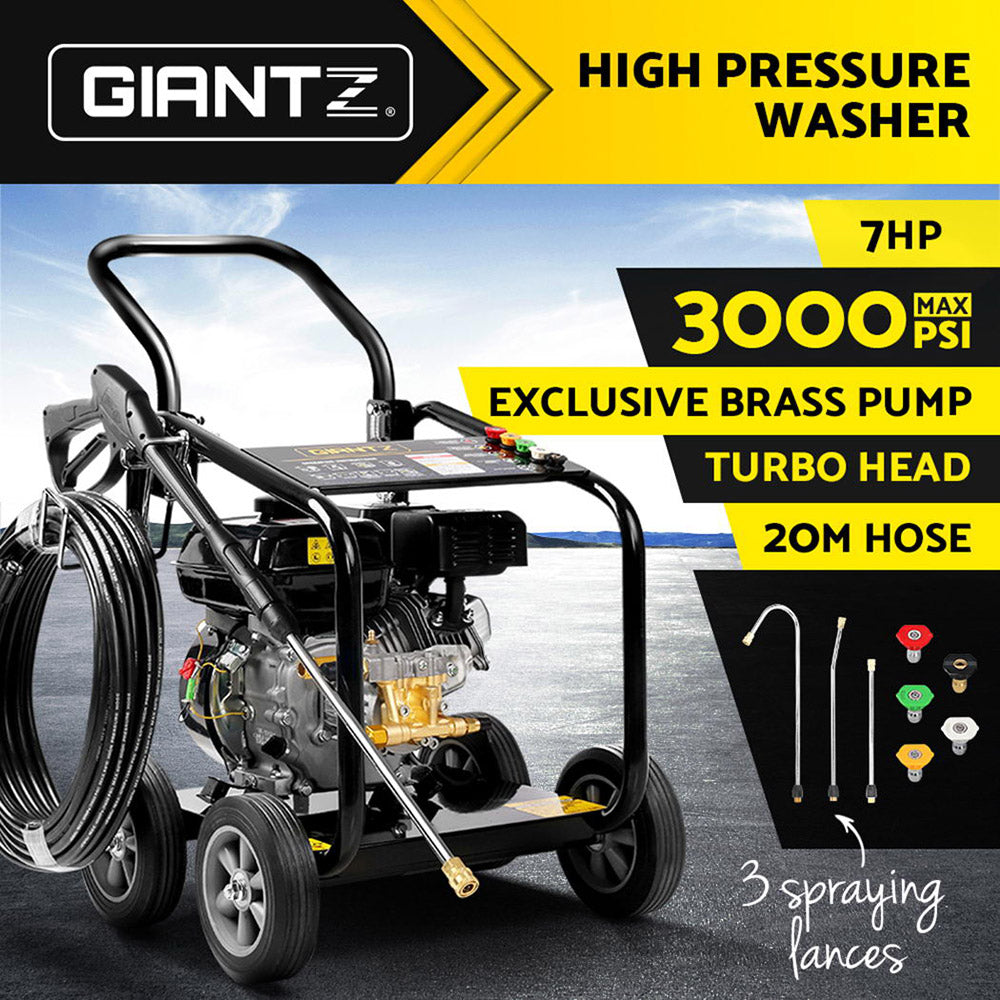 Giantz Petrol High Pressure Cleaner Washer 20M Hose Gurney WASHER-80C-20M-BK