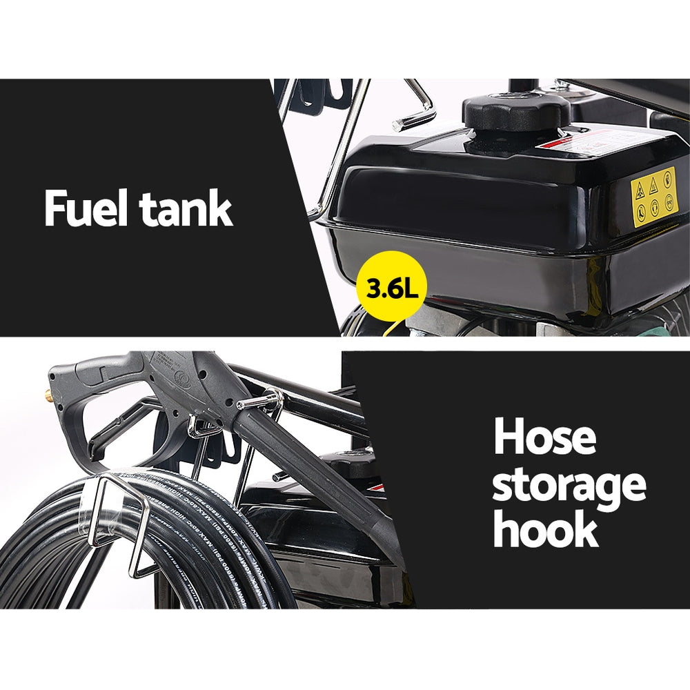 Giantz Petrol High Pressure Cleaner Washer 20M Hose Gurney WASHER-80C-20M-BK