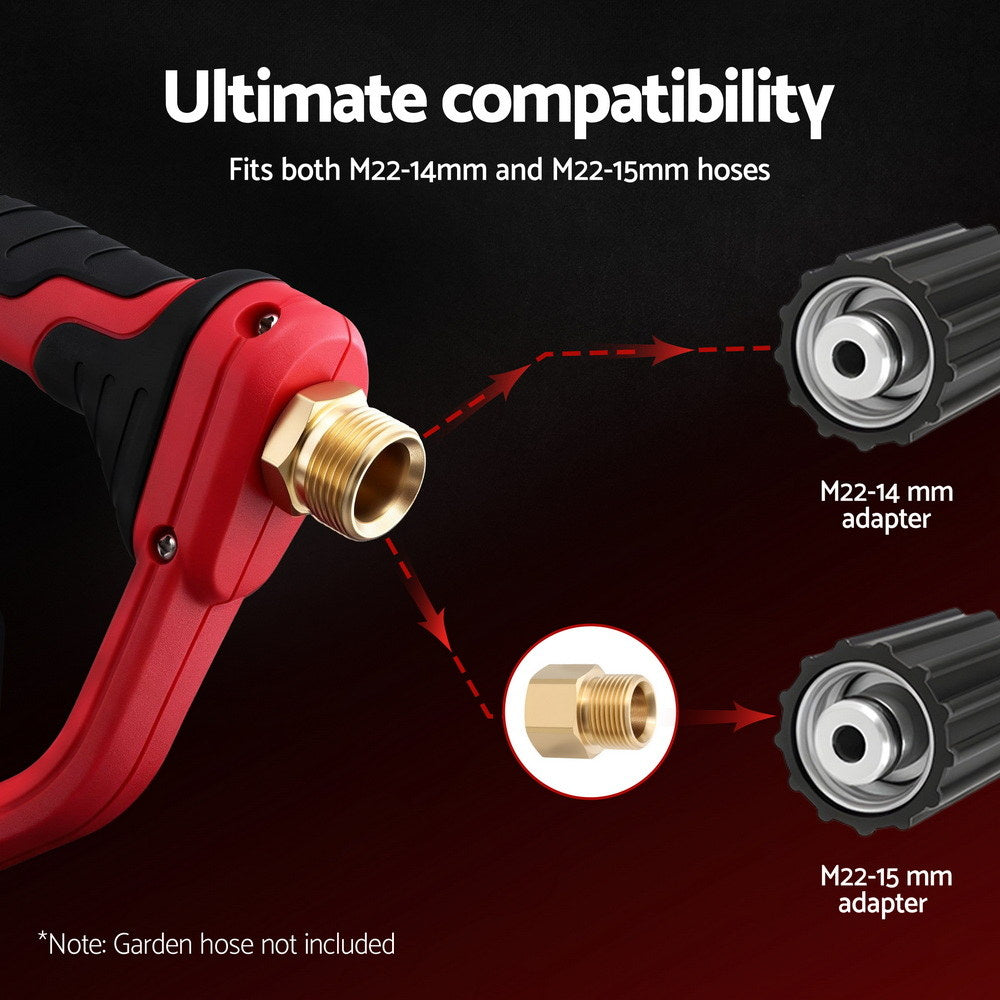 Giantz Pressure Washer Gun Short Trigger 4000PSI M22-14 1/4 Inch 5 Nozzles Red WASHER-GUN-RED