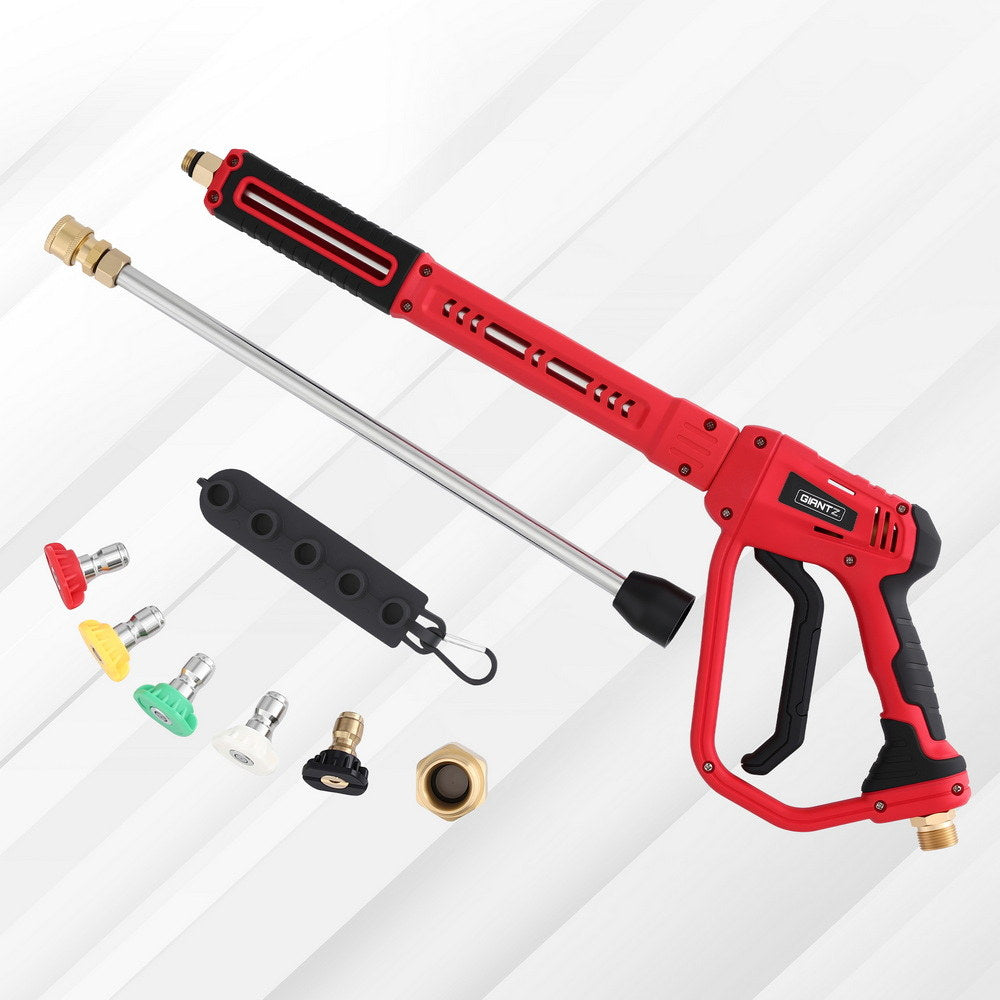 Giantz Pressure Washer Gun Short Trigger 4000PSI M22-14 1/4 Inch 5 Nozzles Red WASHER-GUN-RED