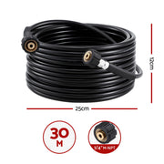 Giantz Pressure Washer Hose 30M 5800PSI Power Replacement Extension 1/4'' Quick Connect WASHER-HOSE-30M-BLK