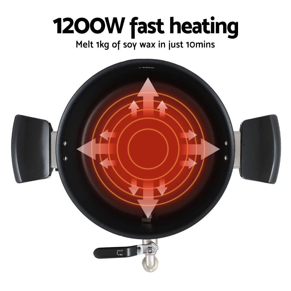 Devanti 5L Wax Melter Candle Making 1200W Melting Pot Furnace Quick Pour Spout Soy Soap WAX-06-5L