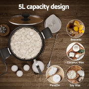 Devanti 5L Wax Melter Candle Making 1200W Melting Pot Furnace Quick Pour Spout Soy Soap WAX-06-5L