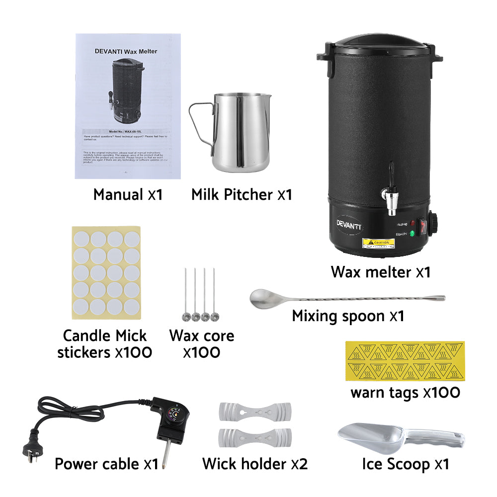 Devanti 10L Wax Melter Candle Making 1520W Melting Pot Furnace Pour Spout Soap WAX-08-10L