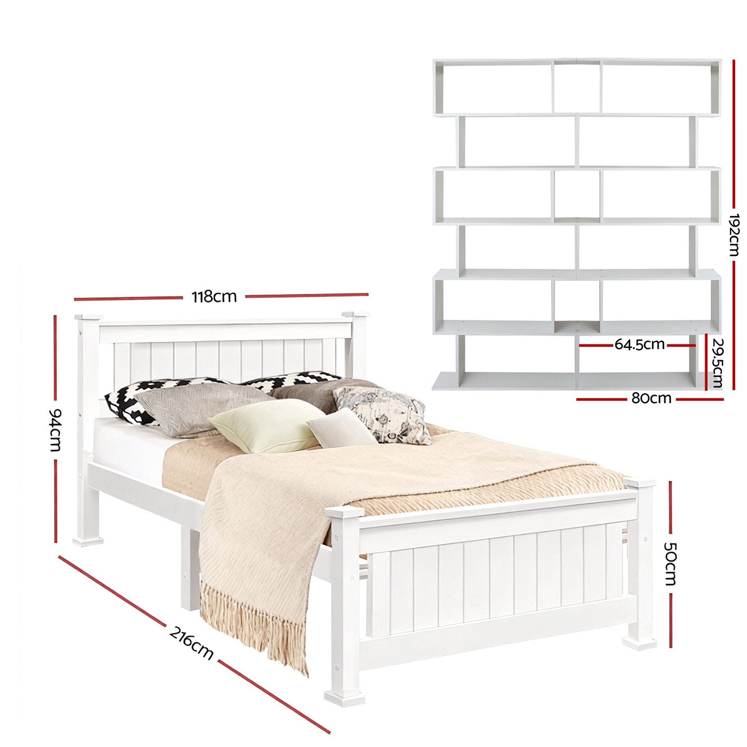 Artiss King Single Bed Frame and Bookshelf WBED-004KS-FURNI-DIS-AB