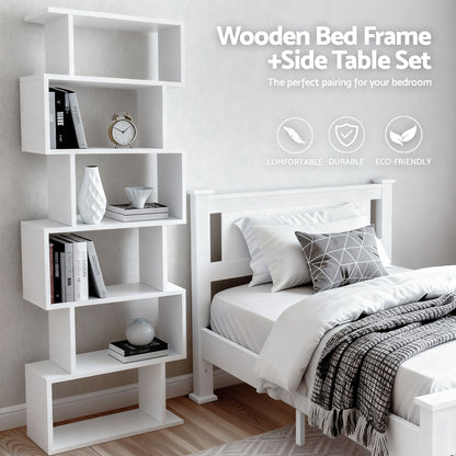 Artiss King Single Bed Frame and Bookshelf WBED-004KS-FURNI-DIS-AB