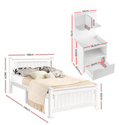 Artiss King Single Bed Frame and Bedside Table White WBED-004KS-FURNI-P16-AB