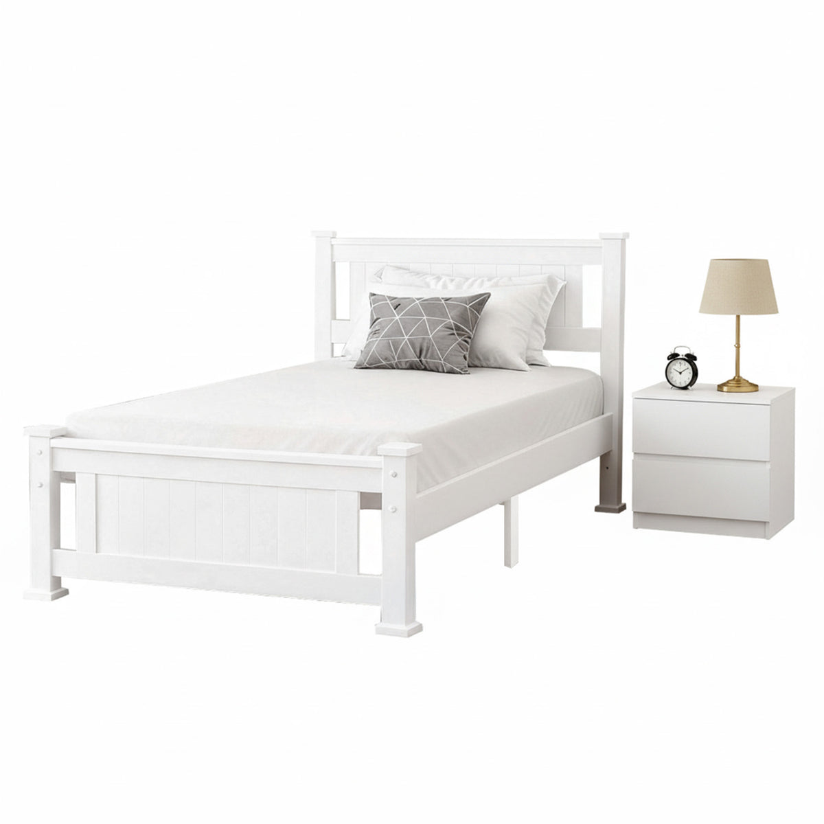 Artiss King Single Bed Frame and Bedside Table WBED-004KS-FURNI-PURE-AB
