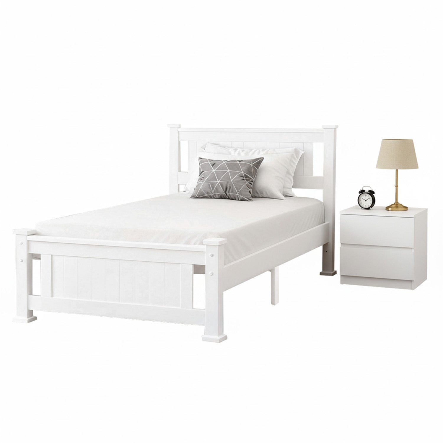 Artiss King Single Bed Frame and Bedside Table WBED-004KS-FURNI-PURE-AB
