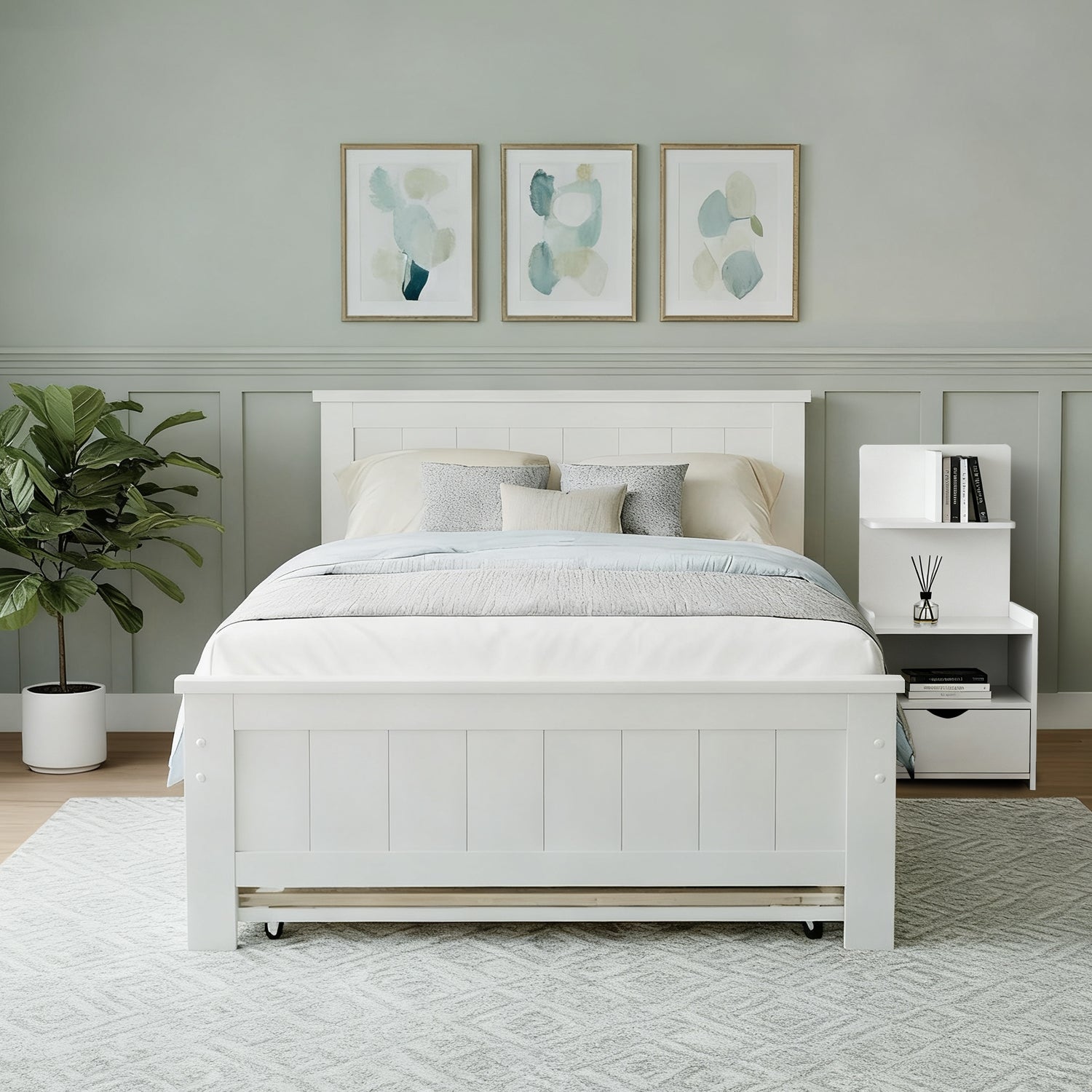 Artiss King Single Bed Frame and Bedside Table White WBED-03KS-FURNI-P16-AB