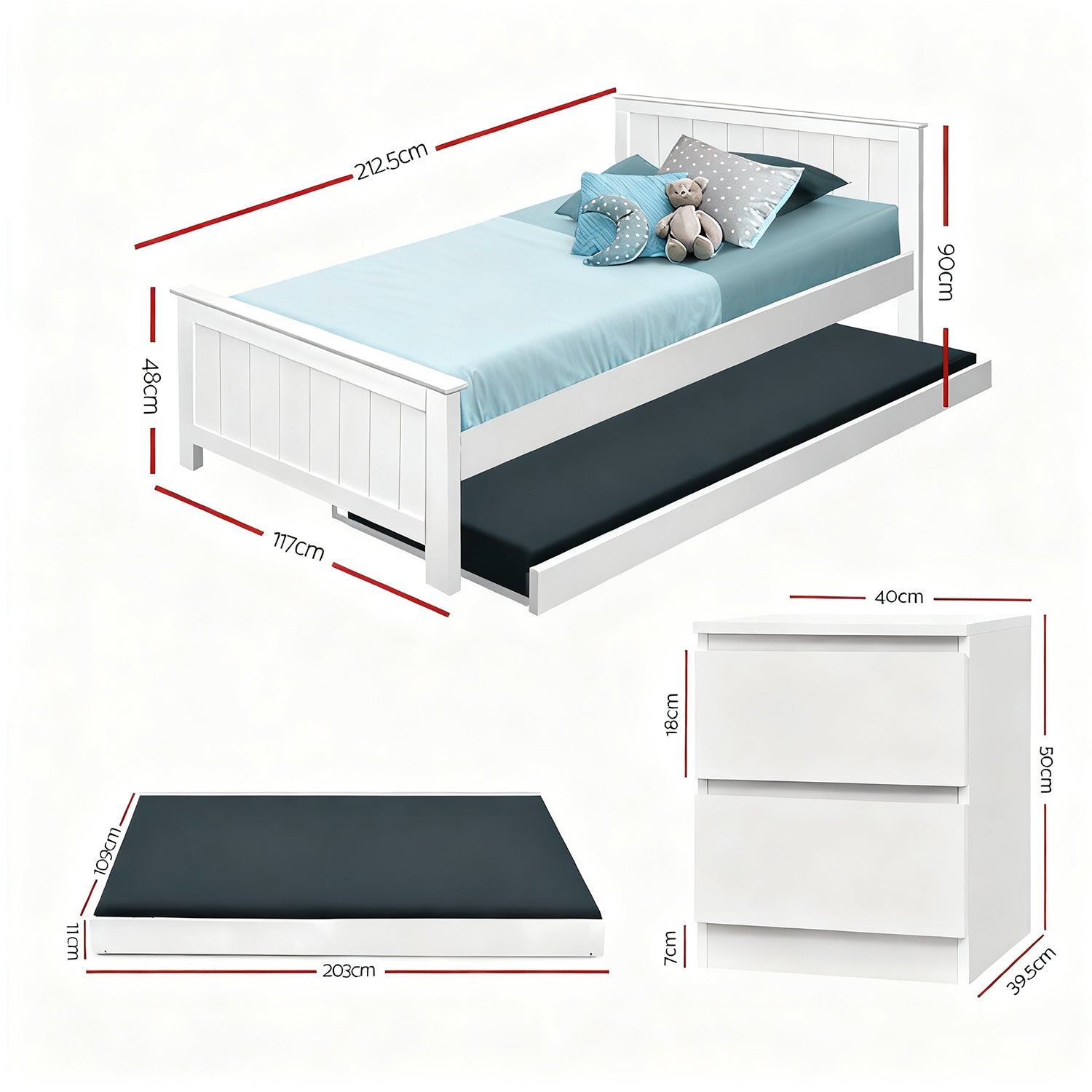 Artiss King Single Bed Frame and Bedside Table WBED-03KS-FURNI-PURE-AB