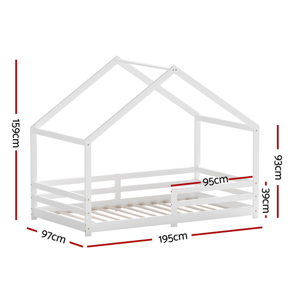 Artiss Bed Frame Wooden Kids Single House Frame White AMOS WBED-AMOS-S-WH-AB