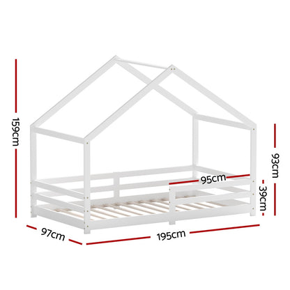 Artiss Bed Frame Wooden Kids Single House Frame White AMOS WBED-AMOS-S-WH-AB