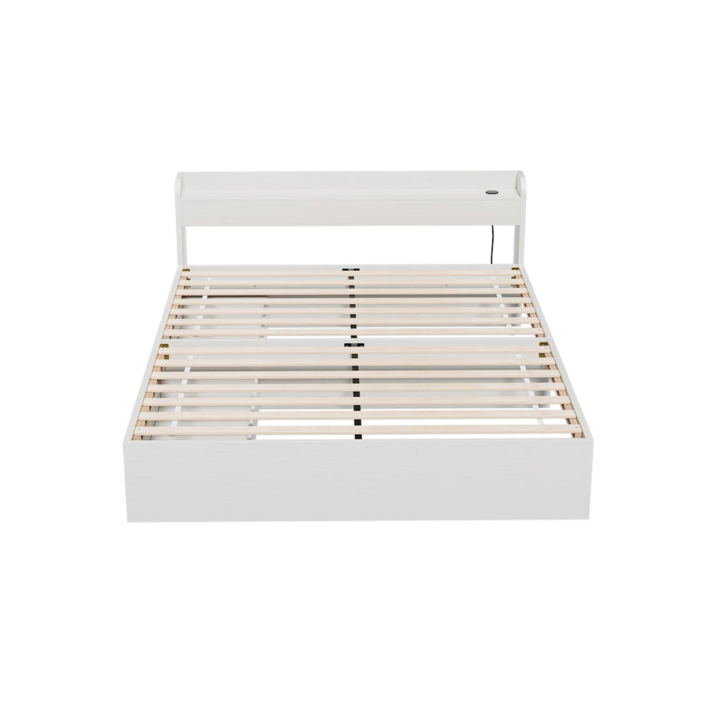 Artiss AURA White Double Bed Frame with Charging Ports and Drawers