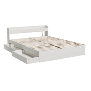Artiss AURA White Queen Bed Frame with Charging Ports and Drawers