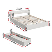 Artiss AURA White Queen Bed Frame with Charging Ports and Drawers