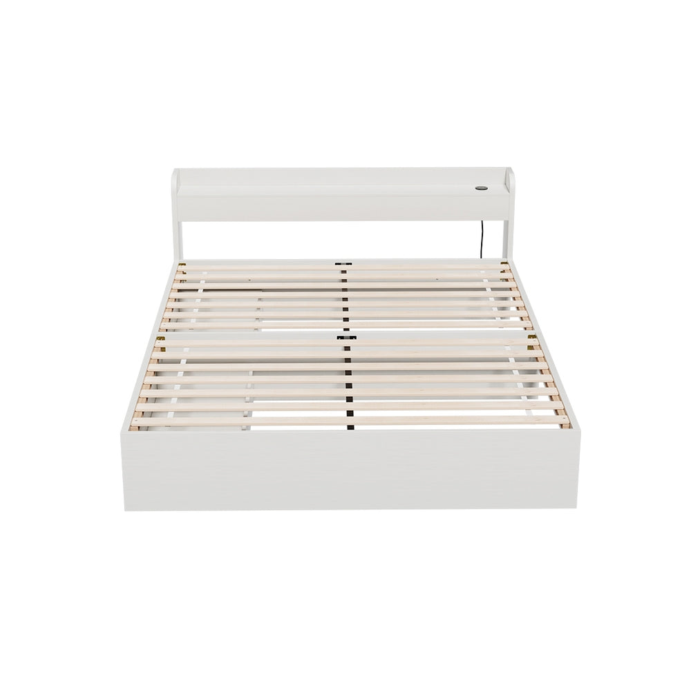 Artiss Bed Frame Queen Size Mattress Base wtih Charging Ports 2 Storage Drawers WBED-AURA-Q-WH-ABC