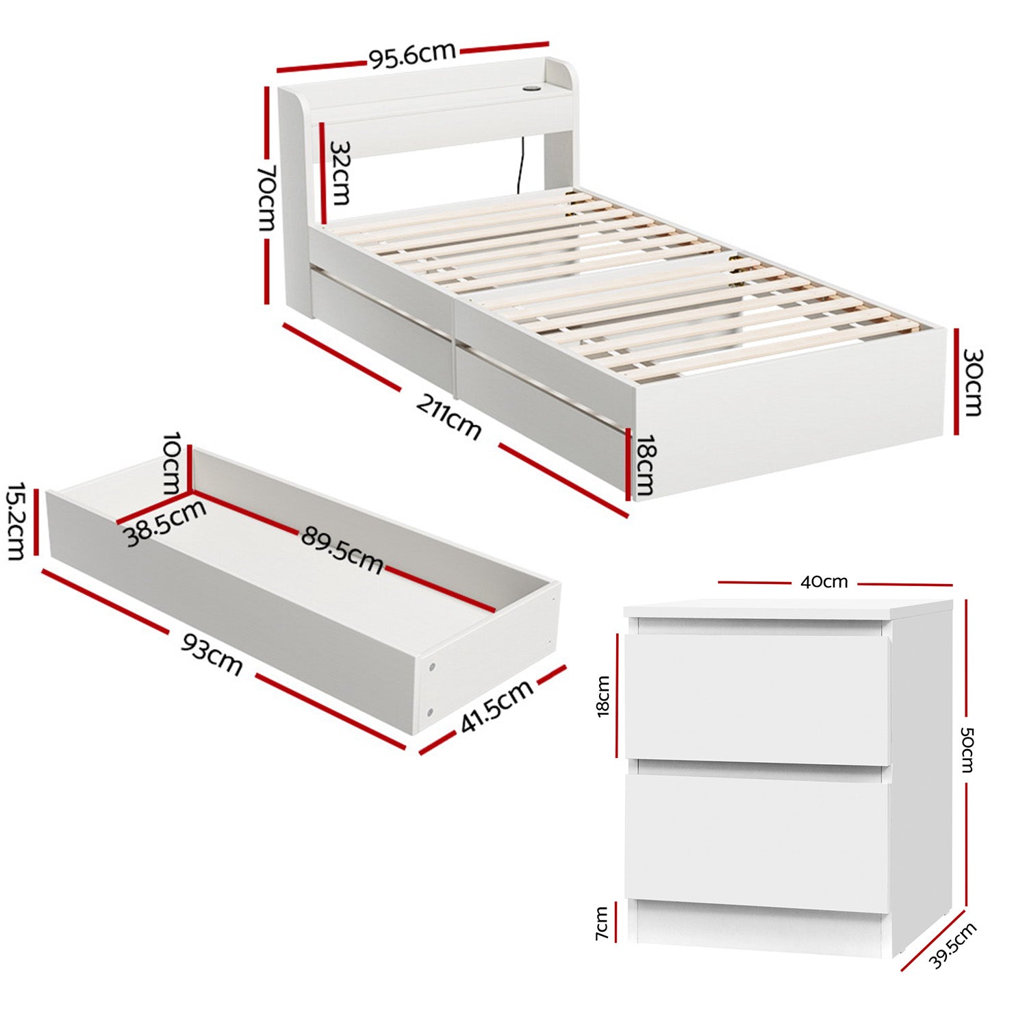 Artiss Single Bed Frame and Bedside Table WBED-AURA-S-FURNI-AB