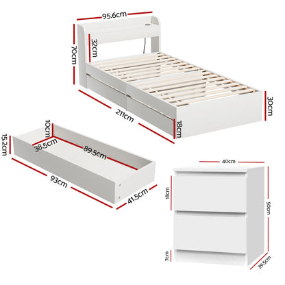 Artiss Single Bed Frame and Bedside Table WBED-AURA-S-FURNI-AB