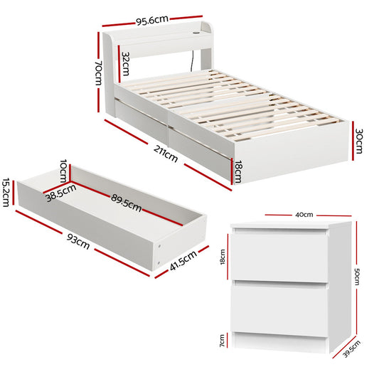 Artiss Single Bed Frame and Bedside Table WBED-AURA-S-FURNI-AB