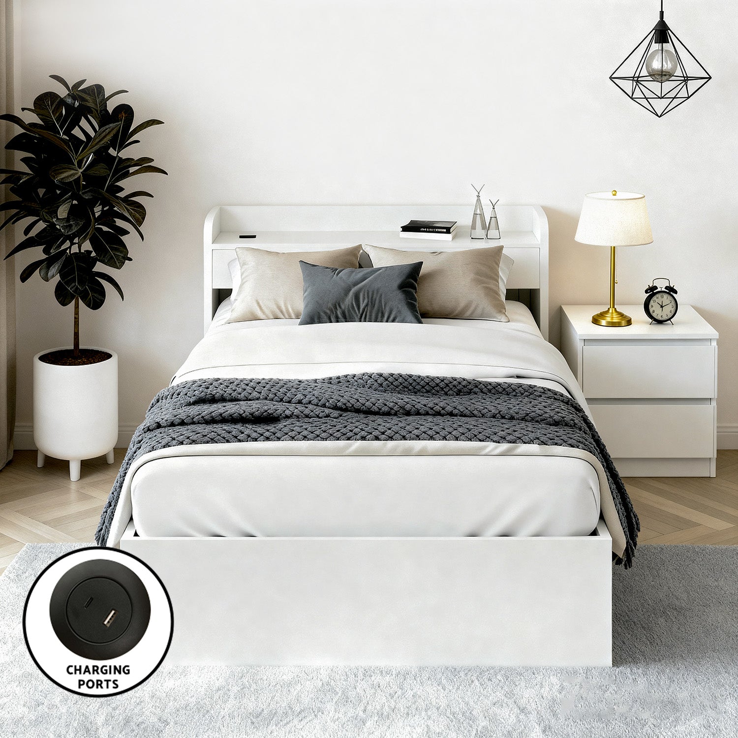 Artiss Single Bed Frame and Bedside Table WBED-AURA-S-FURNI-AB