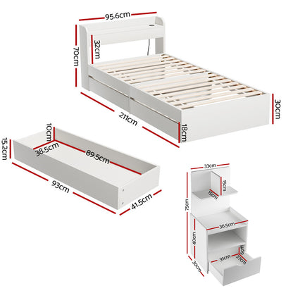Artiss Single Bed Frame with Charging Ports and Bedside Table WBED-AURA-S-FURNI-P16-AB