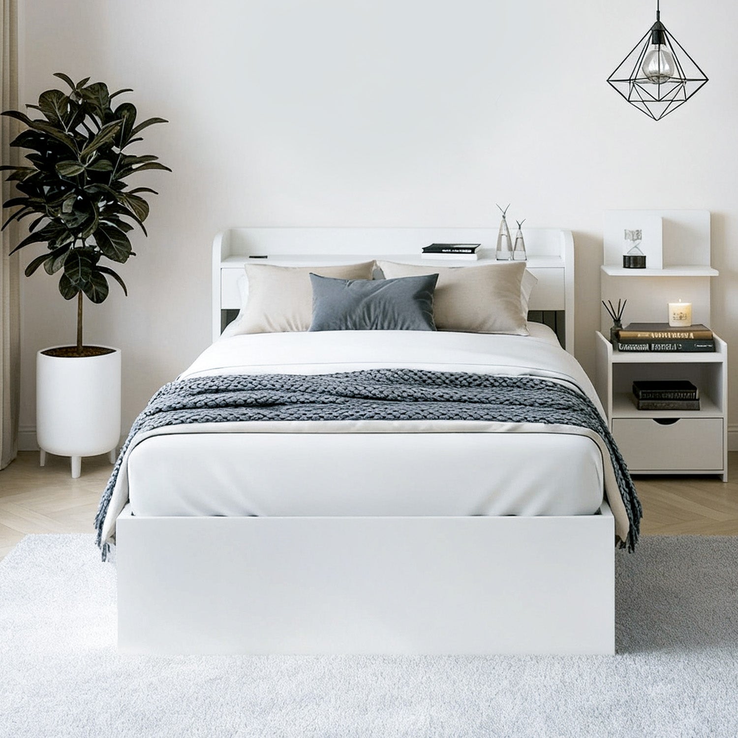 Artiss Single Bed Frame with Charging Ports and Bedside Table WBED-AURA-S-FURNI-P16-AB