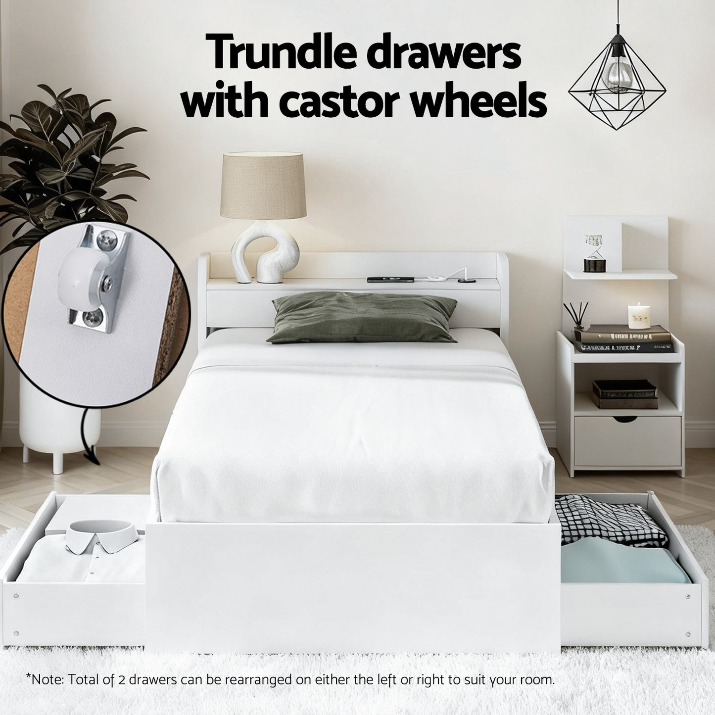 Artiss Single Bed Frame with Charging Ports and Bedside Table WBED-AURA-S-FURNI-P16-AB