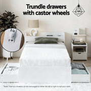 Artiss Single Bed Frame with Charging Ports and Bedside Table WBED-AURA-S-FURNI-P16-AB