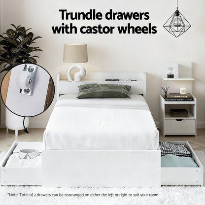 Artiss Single Bed Frame with Charging Ports and Bedside Table WBED-AURA-S-FURNI-P16-AB