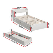 Artiss Bed Frame Single Size Mattress Base wtih Charging Ports 2 Storage Drawers WBED-AURA-S-WH-ABC