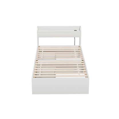 Artiss Bed Frame Single Size Mattress Base wtih Charging Ports 2 Storage Drawers WBED-AURA-S-WH-ABC