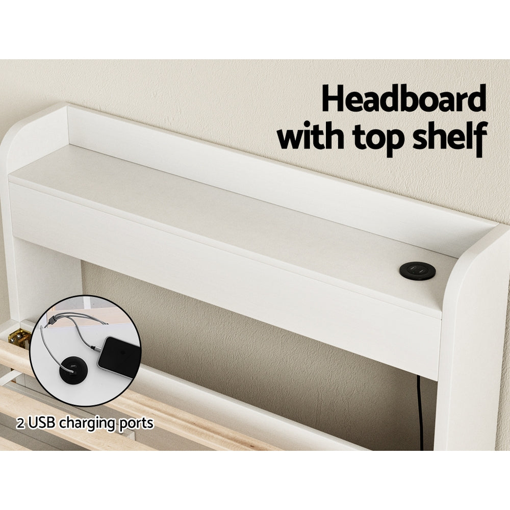 Artiss Bed Frame Single Size Mattress Base wtih Charging Ports 2 Storage Drawers WBED-AURA-S-WH-ABC