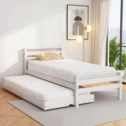 Artiss Bed Frame Single Size 2-in-1 Trundle Wooden White AVIS WBED-AVIS-S-WH-AB