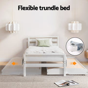 Artiss Bed Frame Single Size 2-in-1 Trundle Wooden White AVIS WBED-AVIS-S-WH-AB