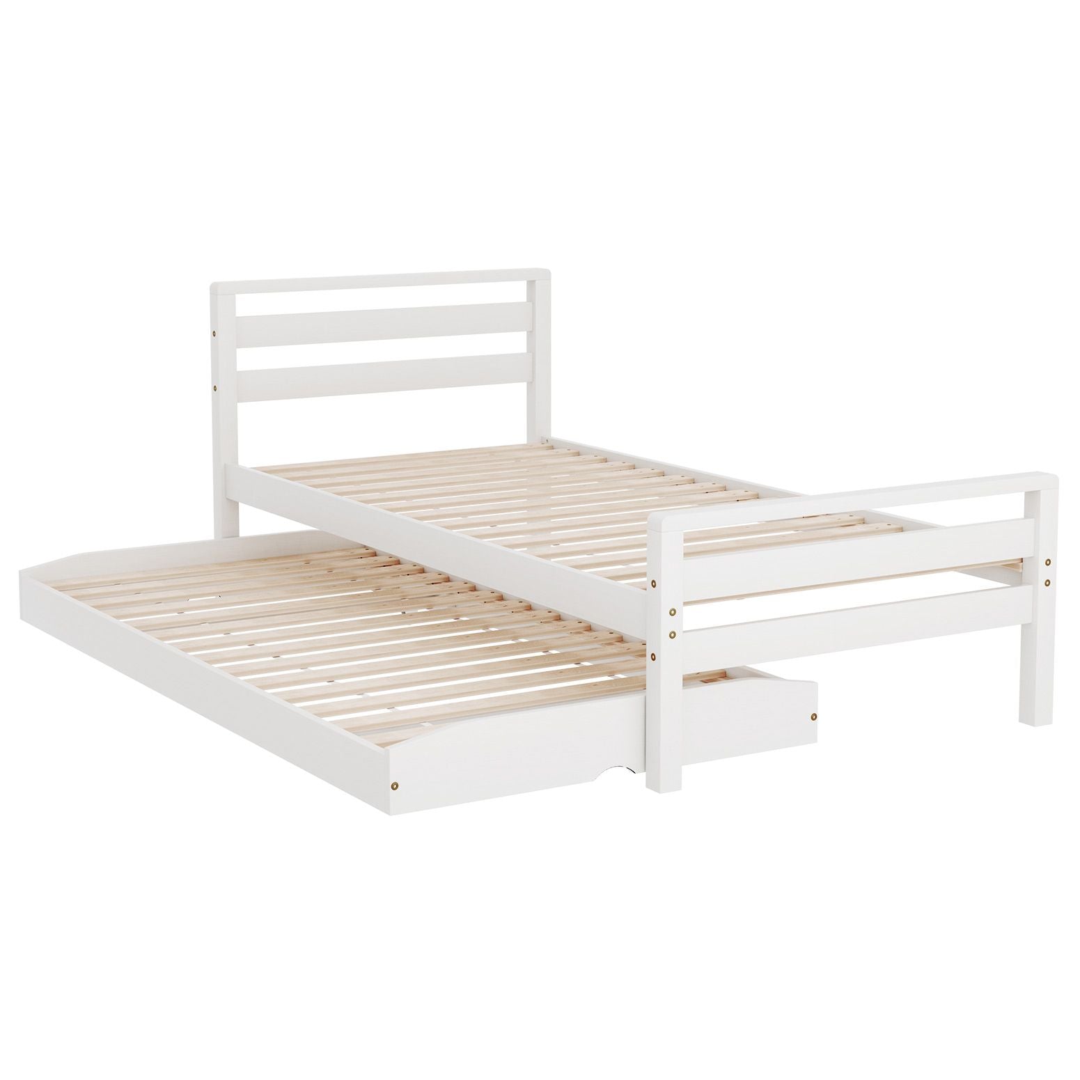 Artiss Bed Frame Single Size 2-in-1 Trundle Wooden White AVIS WBED-AVIS-S-WH-AB