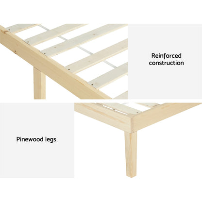 Artiss BRUNO Queen Pine Wooden Bed Frame WBED-BRUNO-Q-WD