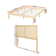 Artiss Bed Frame Double Size with Rattan Headboard Wooden Bed Base BRUNO WBED-BRUNO-RIBO-D-WD