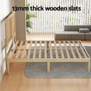 Artiss Bed Frame Double Size with Rattan Headboard Wooden Bed Base BRUNO WBED-BRUNO-RIBO-D-WD