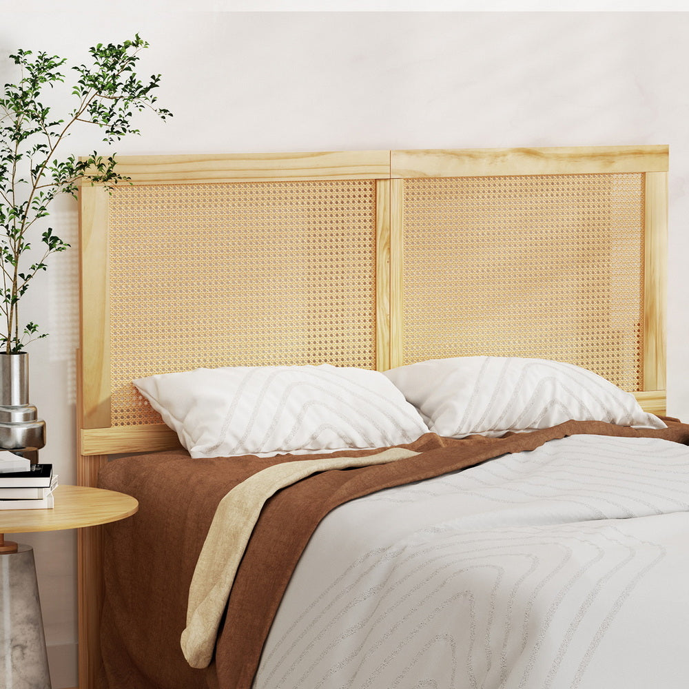 Artiss Bed Frame Double Size with Rattan Headboard Wooden Bed Base BRUNO WBED-BRUNO-RIBO-D-WD