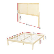 Artiss BRUNO Pine Queen Rattan Headboard Bed Frame