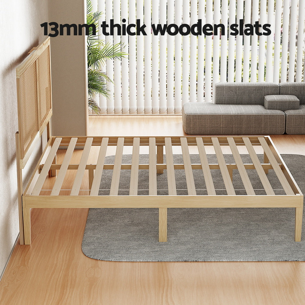 Artiss BRUNO Pine Queen Rattan Headboard Bed Frame