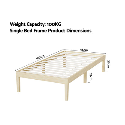 Artiss Bed Frame Single Size Wooden Base Mattress Platform Timber Pine BRUNO