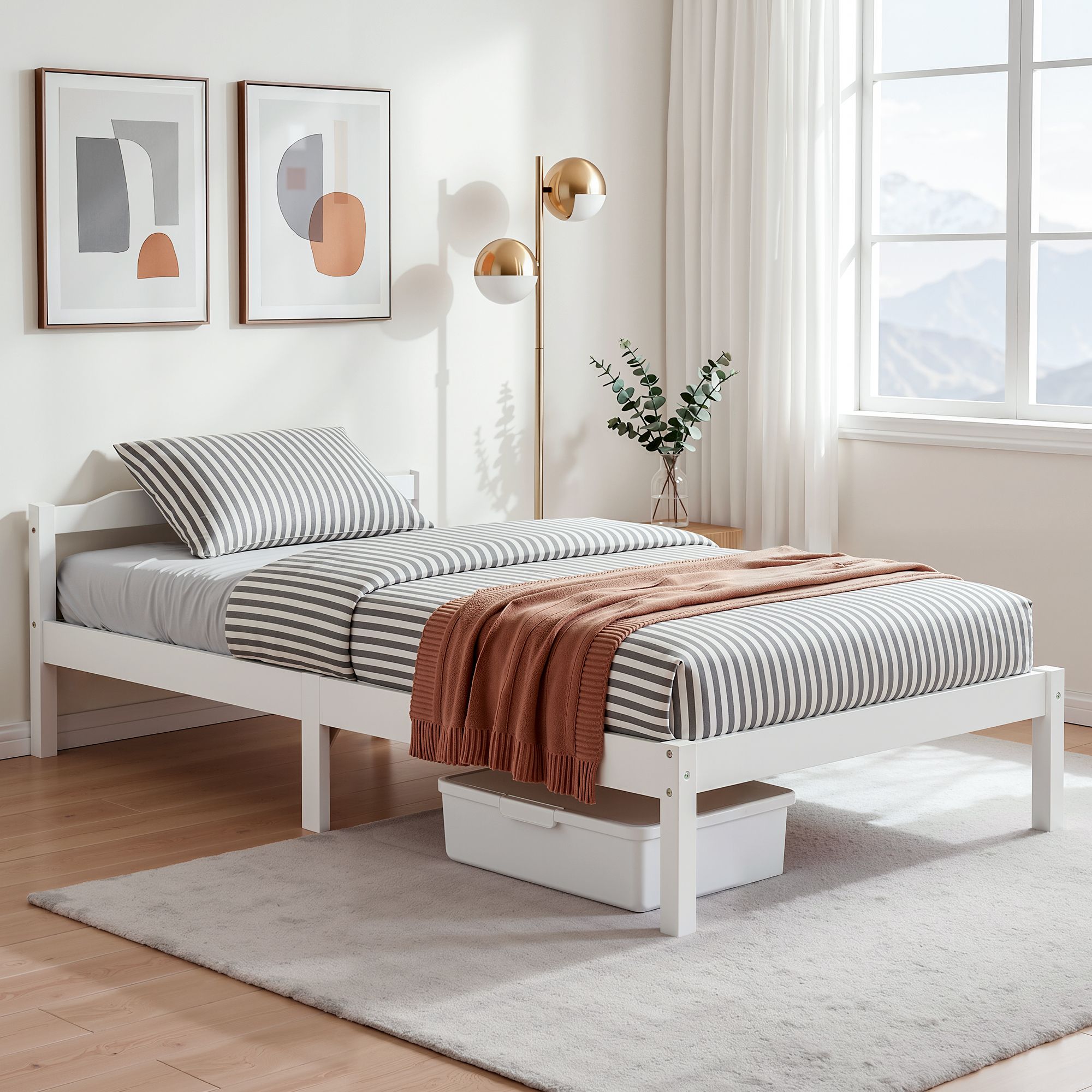 Artiss Bed Frame King Single Size Wooden White LEXI WBED-C-001KS-107-WH