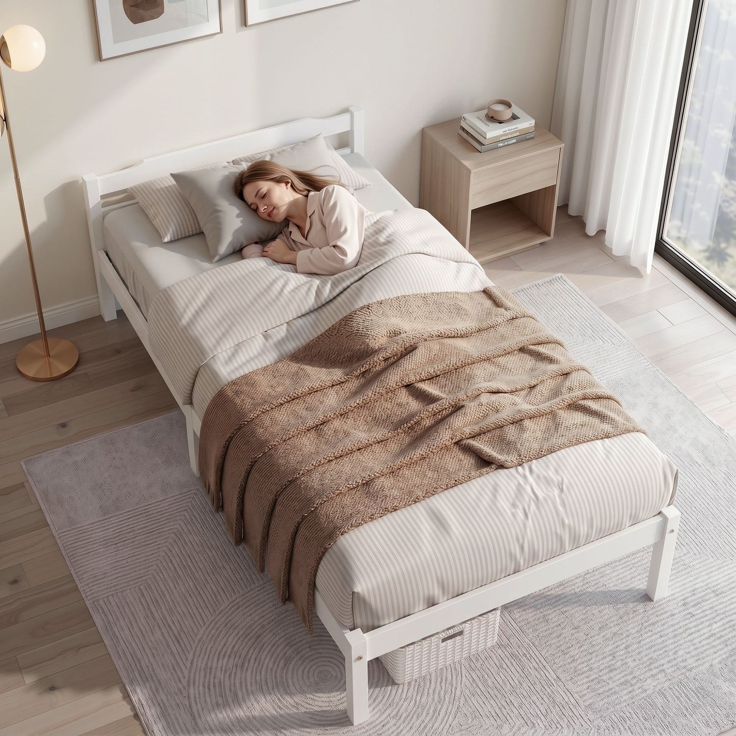 Artiss Bed Frame King Single Size Wooden White LEXI WBED-C-001KS-107-WH