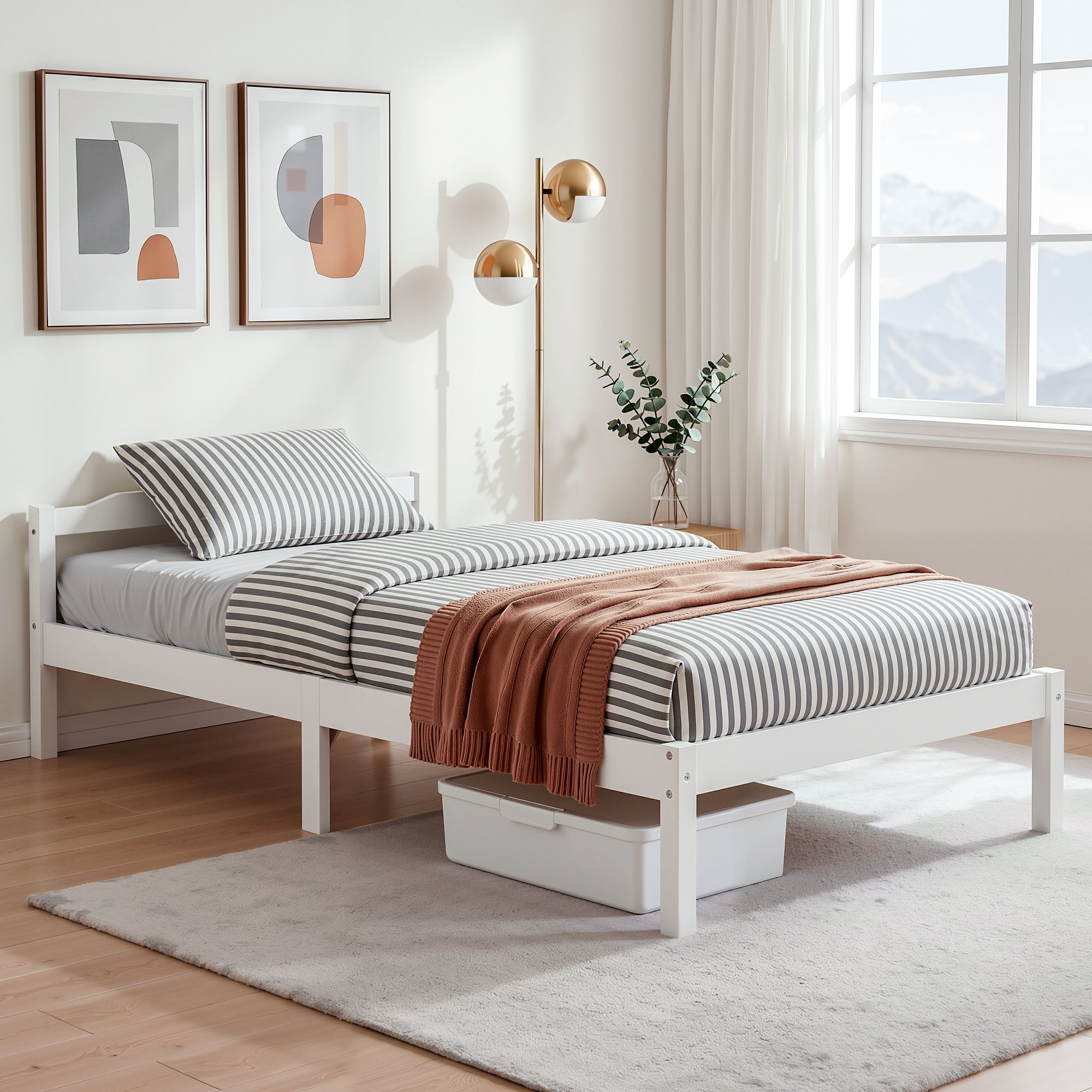 Artiss Bed Frame Single Size Wooden White LEXI WBED-C-001S-92-WH