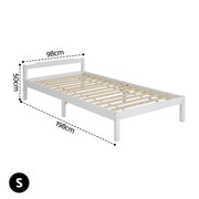 Artiss Bed Frame Single Size Wooden White LEXI WBED-C-001S-92-WH