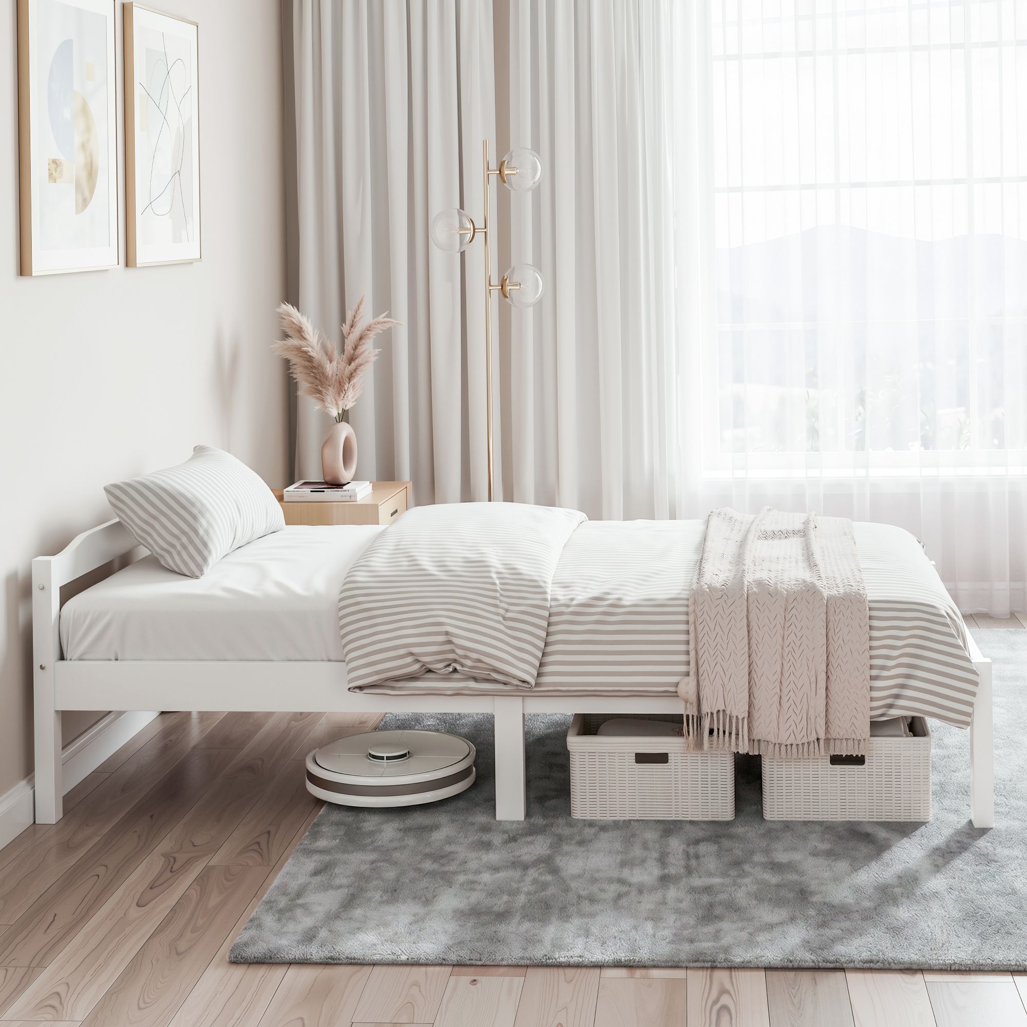 Artiss Bed Frame Single Size Wooden White LEXI WBED-C-001S-92-WH