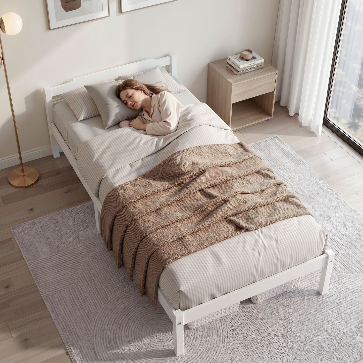 Artiss Bed Frame Single Size Wooden White LEXI WBED-C-001S-92-WH