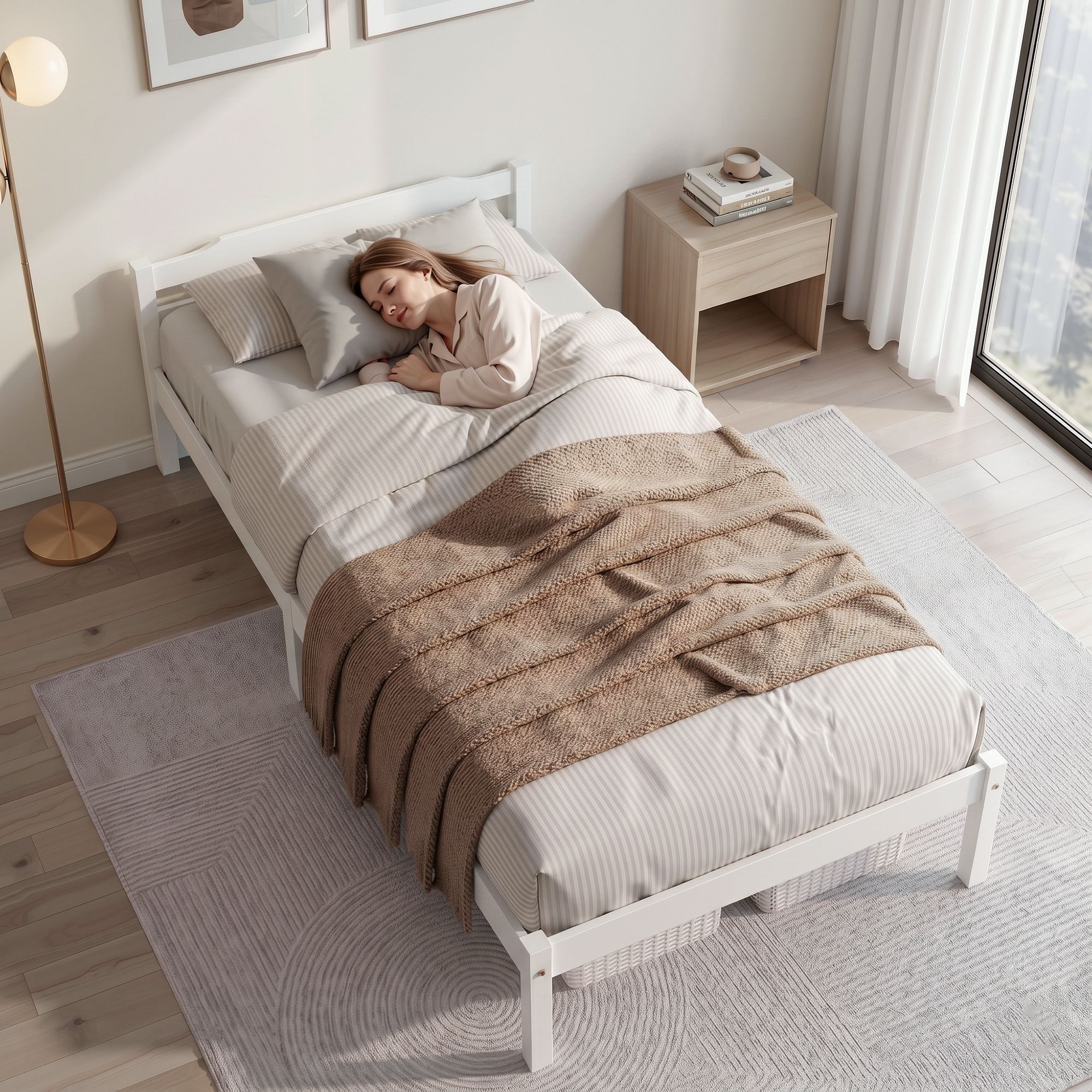 Artiss Bed Frame Single Size Wooden White LEXI WBED-C-001S-92-WH